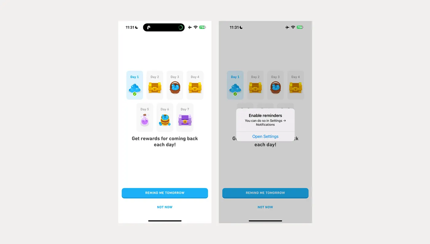 Duolingo daily reward and reminder prompt