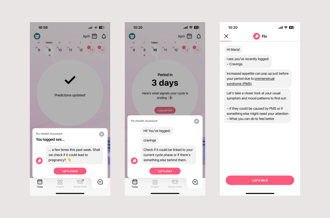 A Flo assistant opening a guided chat with no blank input field, only tappable options to continue