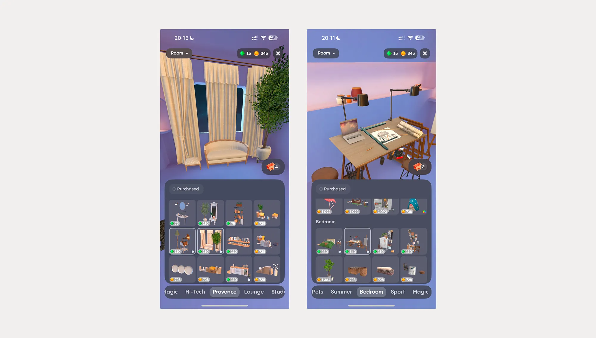 Replika room decor shop with unlockable items that reward continued interaction