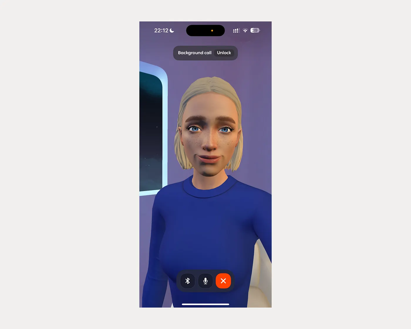 Replika voice call close-up combining avatar, voice, and expression cues