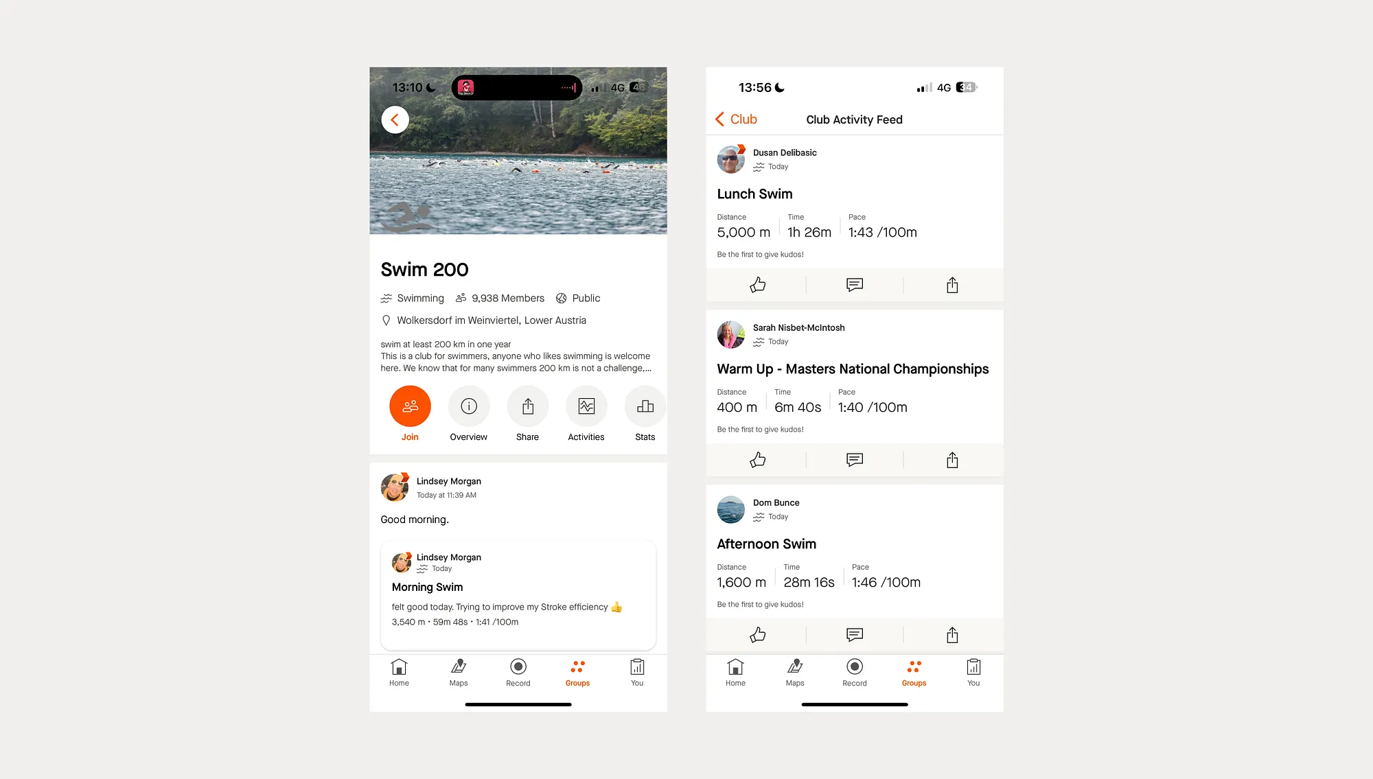 Strava club page and club activity feed