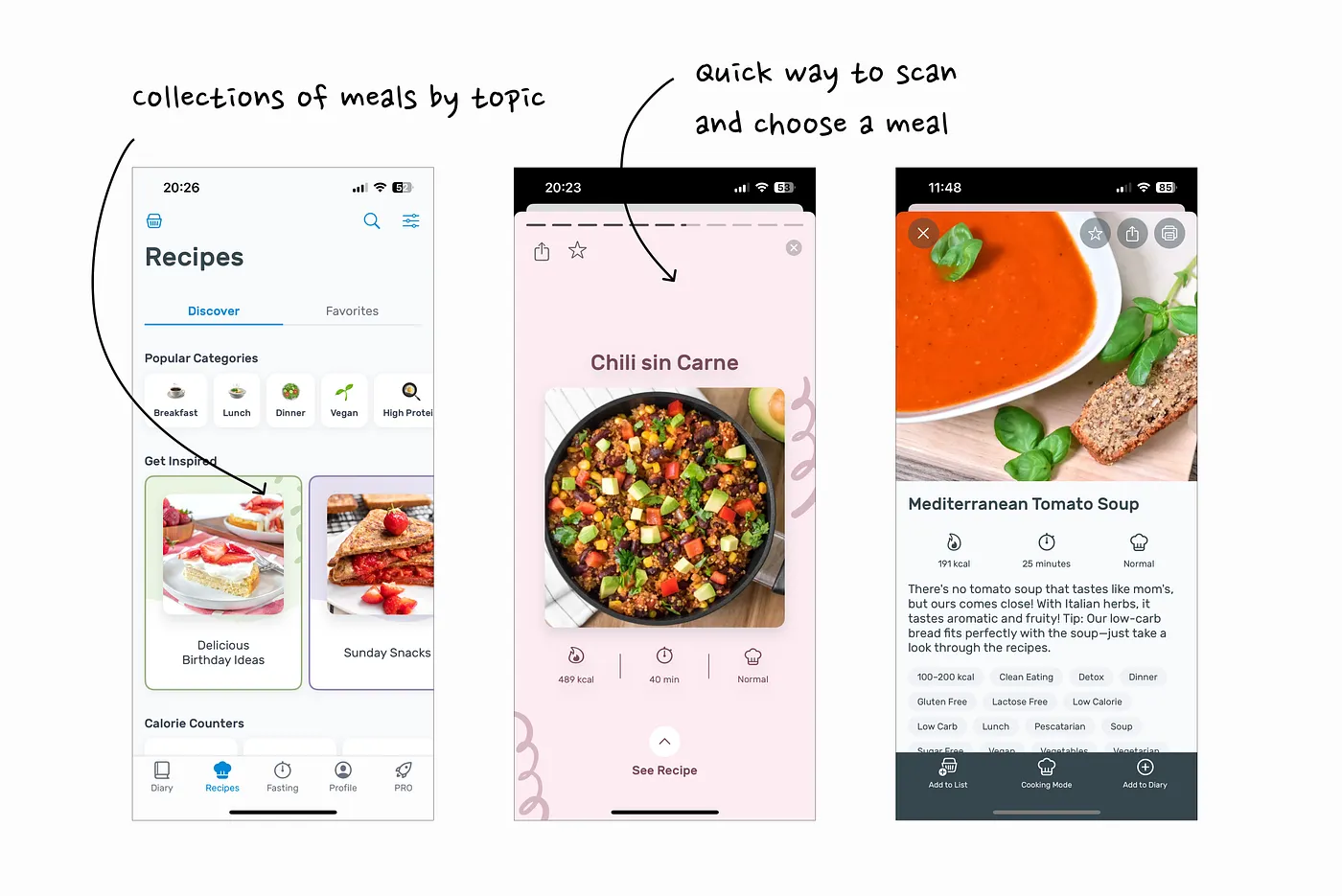 Yazio meal selection offering a fast, approximate path to record food